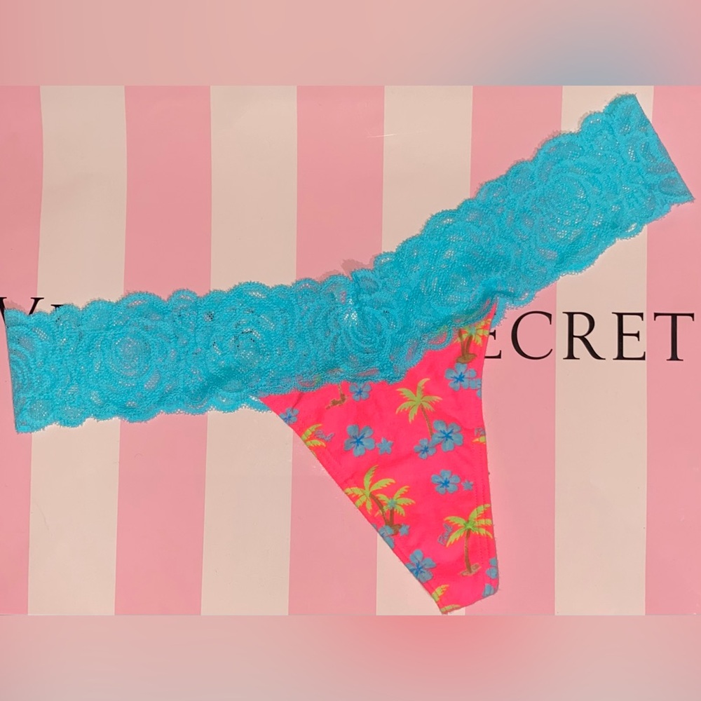 New RARE Vintage Victoria's Secret PINK panties pink thong lace cotton panties